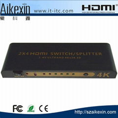 Aikexin 2x4 HDMI Switch Splitter 2 input 4 output support 4K with Remote