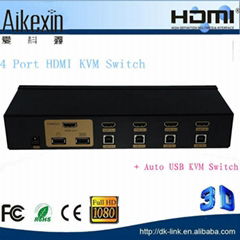 Aikexin 4 port HDMI USB 2.0 KVM Switch 4 in 1 out