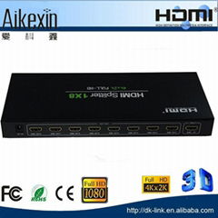 Aikexin 1x8 HDMI Splitter 1 in 8 out support 4Kx2K 1080p 3D