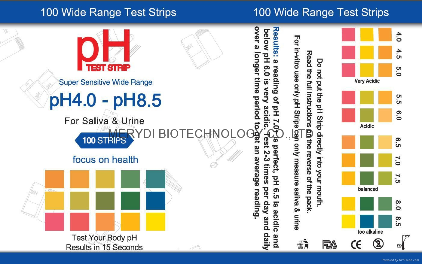 urine saliva pH test strips 4.59.0 Merydi (China Manufacturer