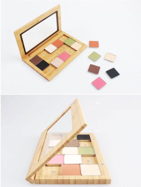 Cosmetic bamboo eye shadow box and color palette