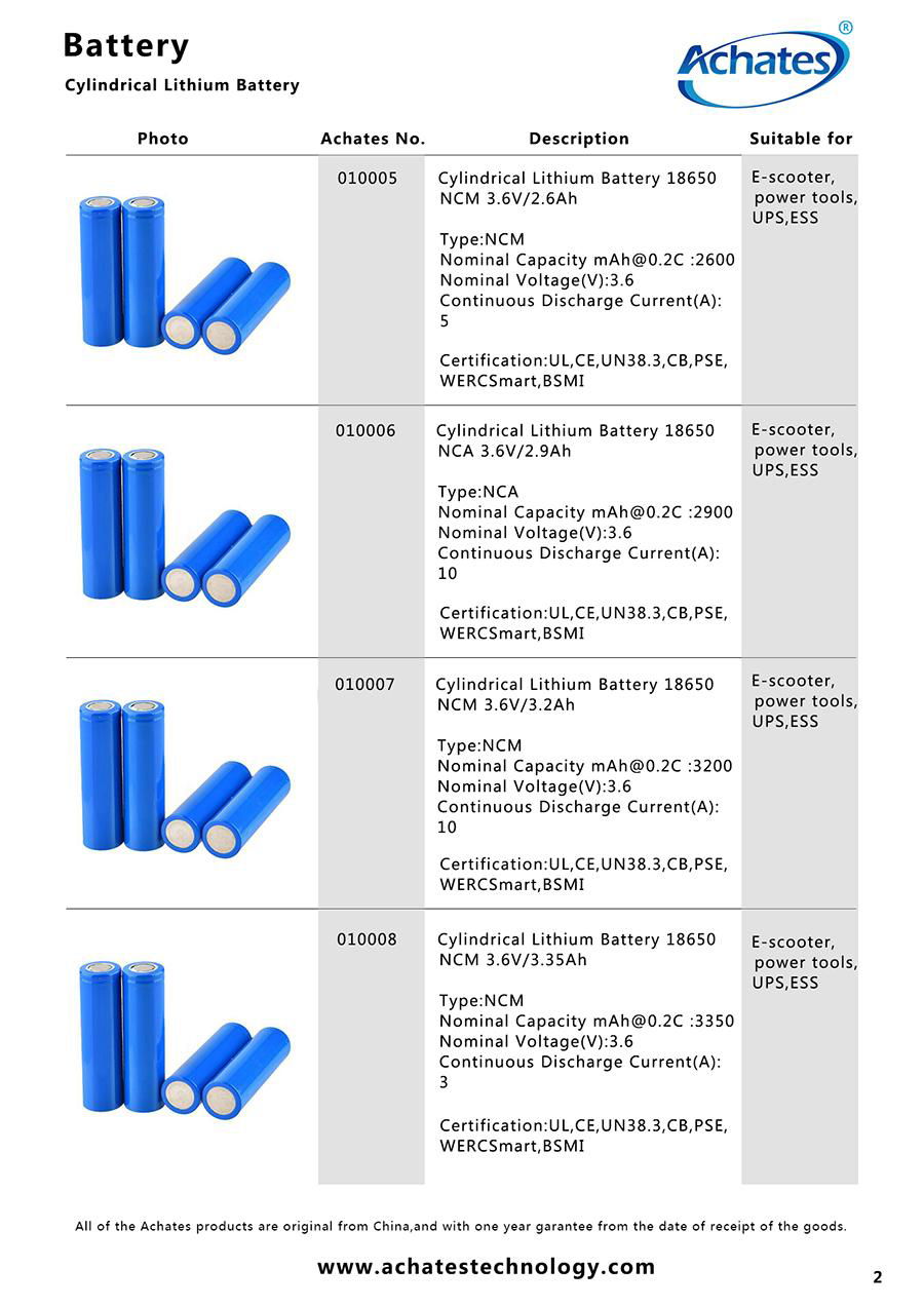 Cylindrical Lithium Battery 18650 3