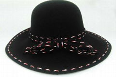 wavyedge string black wool felt round top hat