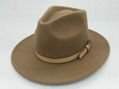 fashion camel men wool felt hat fedora with leather belt 1