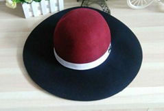 women pure wool felt round top hat with