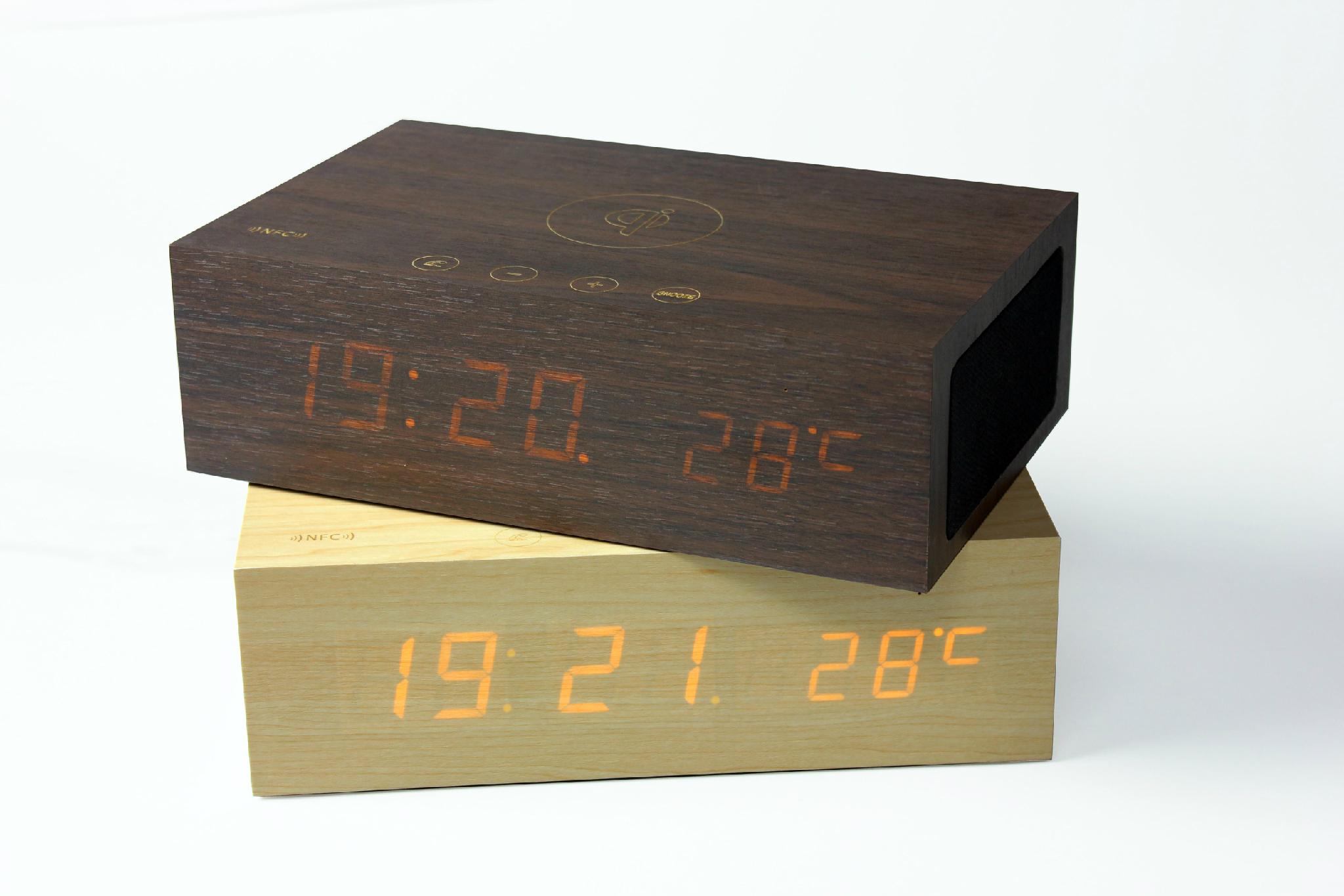 Wooden Bluetooth Speaker Clock Wireless Charging Function W2 OEM