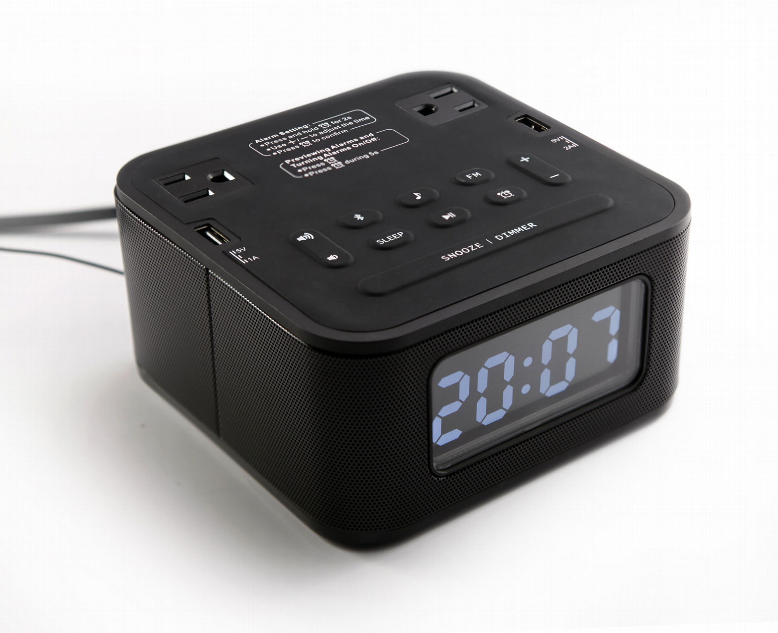 Stereo clock radio Bluetooth speaker with US Sockets