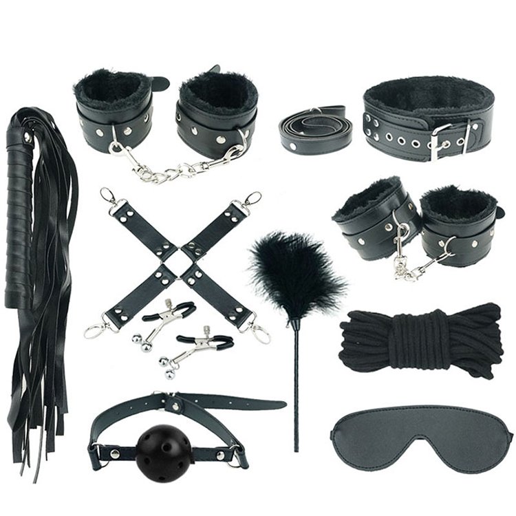 Flirting Black Cosplay Choker Collar and Leather Bondage Costume Set
