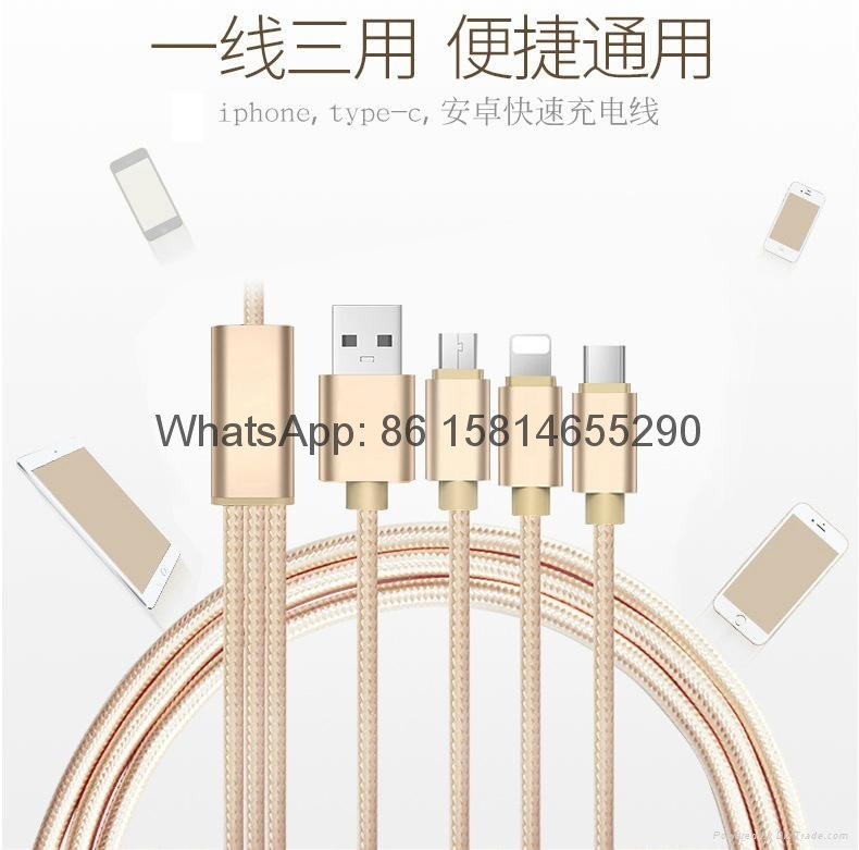 Hot selling 3 in 1 usb cable 8 pin mirco usb type c usb cable  iphone usb cable  4