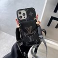 LV leather case with bag holder belt for iphone 13 pro max 12 pro max 11 pro max