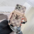 LV leather case with bag holder belt for iphone 13 pro max 12 pro max 11 pro max