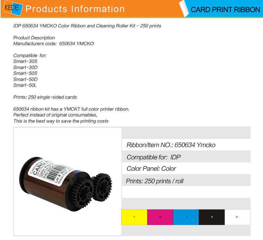 iDP Smart 650634 YMCKO Compatible Ribbon - 250 prints/roll  3