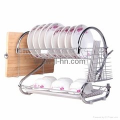 304 Stainless Steel double Dish Rack with cutlery storage rack