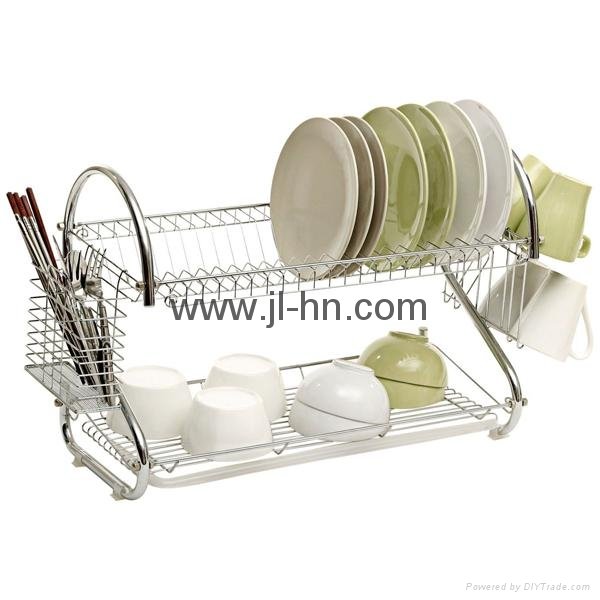 304 Stainless Steel double Dish Rack with cutlery storage rack 2