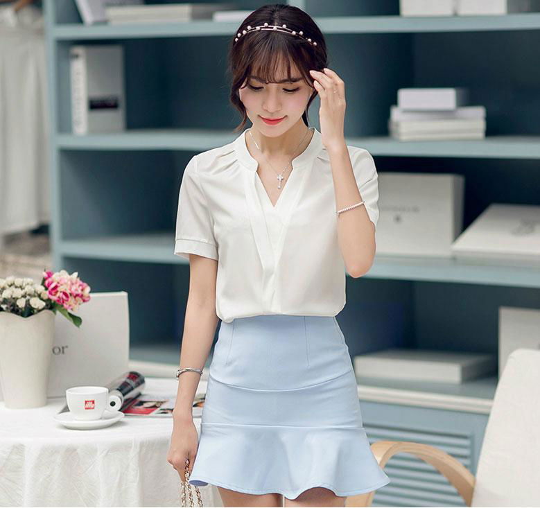 Women's Elegant Slim Casual Short Sleeve Shirts Blouses