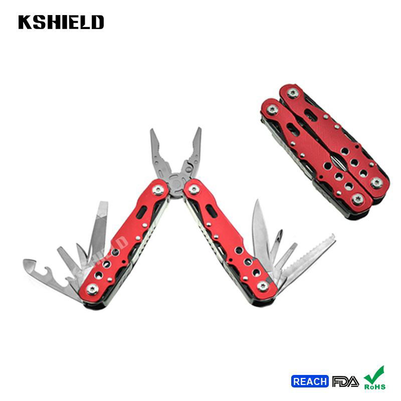 Red Aluminium Handle Stainless Steel Multi Tool Folding Pliers