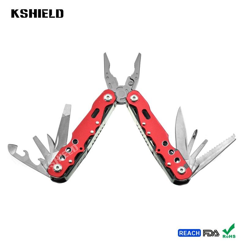 Red Aluminium Handle Stainless Steel Multi Tool Folding Pliers 3