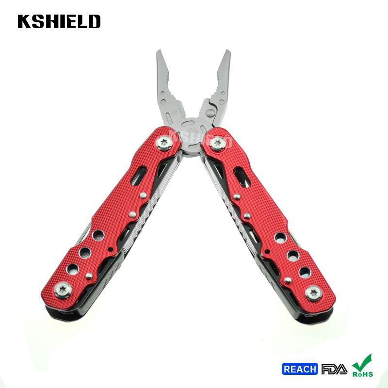 Red Aluminium Handle Stainless Steel Multi Tool Folding Pliers 5