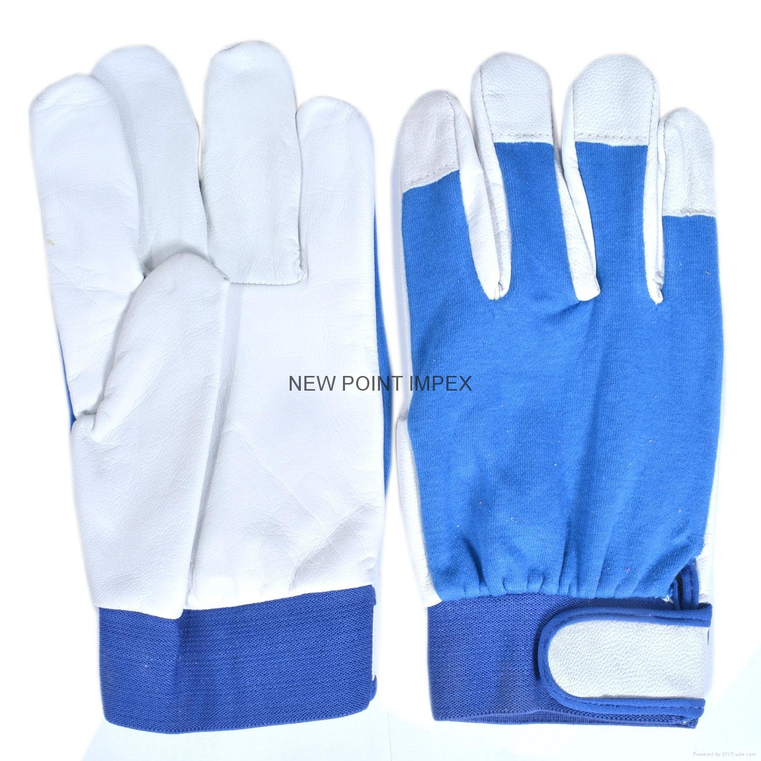 Mechanic Gloves made of goat leather  back elasticated cloth Velcro Closure