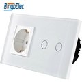 2 gang 1 way touch wall switch and socket