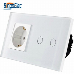 2 gang 1 way touch wall switch and socket