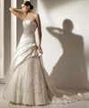 A-line Strapless Cathedral Train Satin Lace Beading Appliques Wedding Dress 2