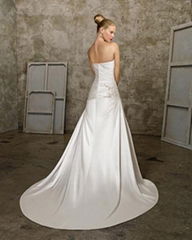 A-line Sweetheart Cathedral Train Satin Beading Ruffled Wedding Dress