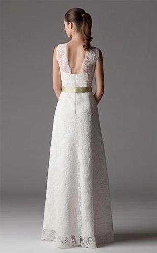 Sheath Column V-neck Floor-length Lace Wedding Dress 4