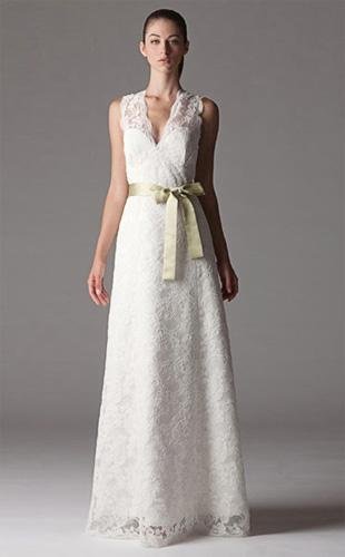 Sheath Column V-neck Floor-length Lace Wedding Dress 3