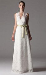 Sheath Column V-neck Floor-length Lace Wedding Dress