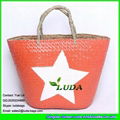 LDSC-102 fashionable beach bag white star painted straw tote bag 1