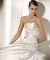 A-line Strapless Cathedral Train Satin Lace Beading Appliques Wedding Dress 1