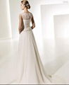 A line Bateau Neck Chapel Train Chiffon Beading Ruffled Wedding Dress 2