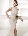 Glamorous Trumpet Mermaid Bateau Neck Chapel Train Lace Front slit Wedding Dress