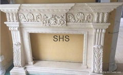 Hand Carved white limestone fireplace For Decoration