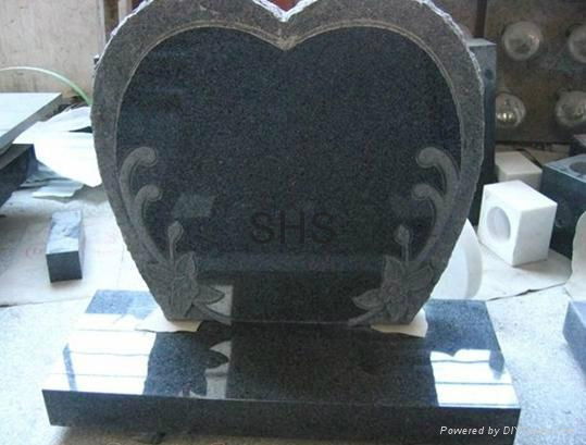 Black granite Tombstone with caving flower