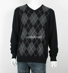 Men's V neck Thin Argyle Sweater