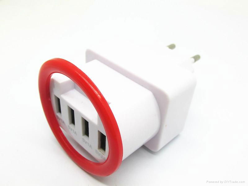 mobile phone adapter 4 USB charger with Smart IC 2