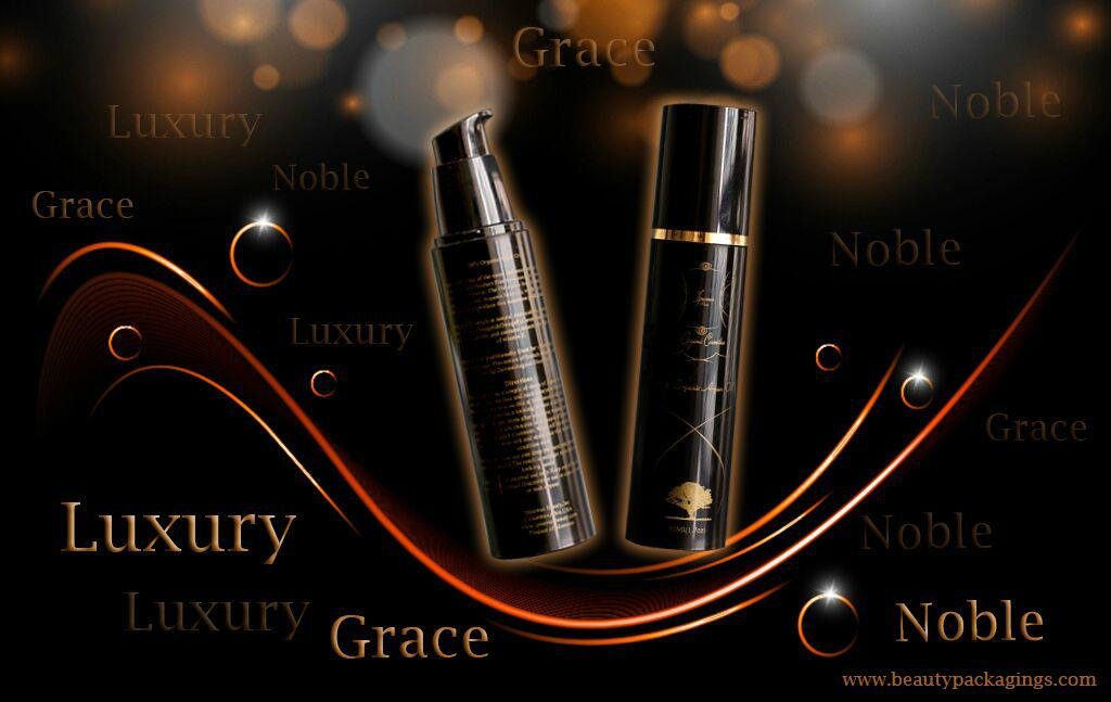 Luxury  Classic Elegant Pure Black Airless Vacuum Lotion Bottle