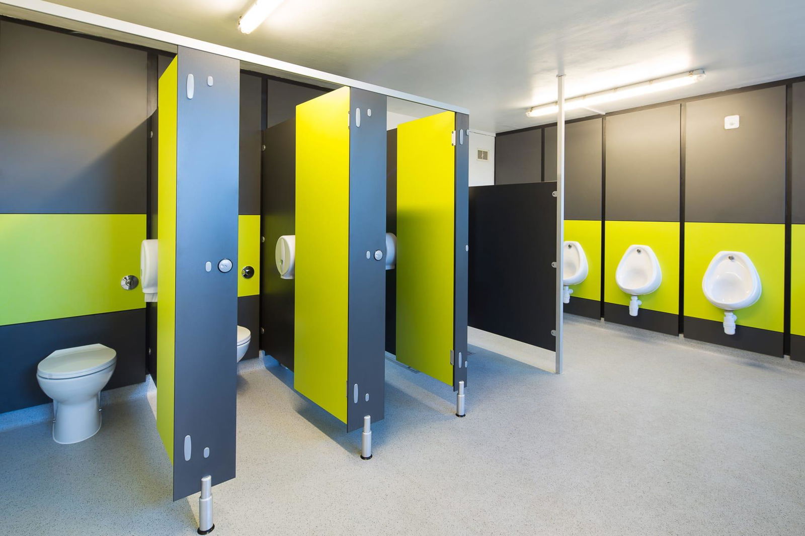 Toilet cubicle is made from compact grade laminates