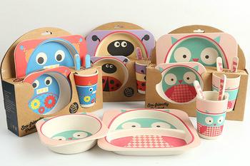 Eco-friendly bpa free bamboo fiber kids dinner set 