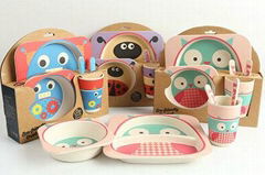 Eco-friendly bpa free bamboo fiber kids dinner set 