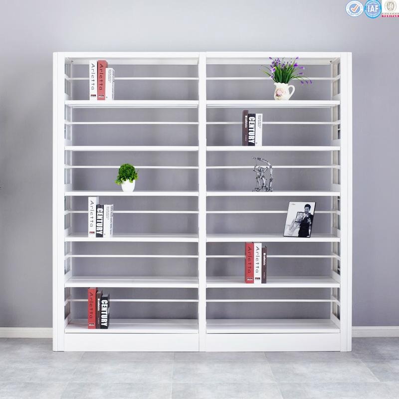 Modern metal library book shelf with adjustabled bookends
