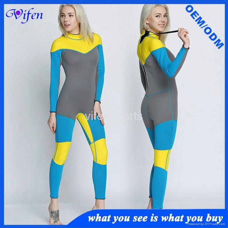 women 3mm neoprene diving suit wetsuit swimming wear yellow blue with gray fashi 2
