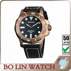  Luxury branded men's watch with dome glass,Diver Bronze watch with super lumino