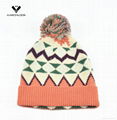 Stylish Multicolor Geometry Jacquard Knit Hat with Pompom 3