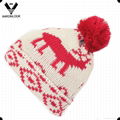 New Fashion Deer Jacquard Pattern Beanie Hat with Pompom 1