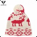 New Fashion Deer Jacquard Pattern Beanie Hat with Pompom 2