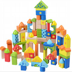 100pcs Printing educational wooden magnetic building blocks