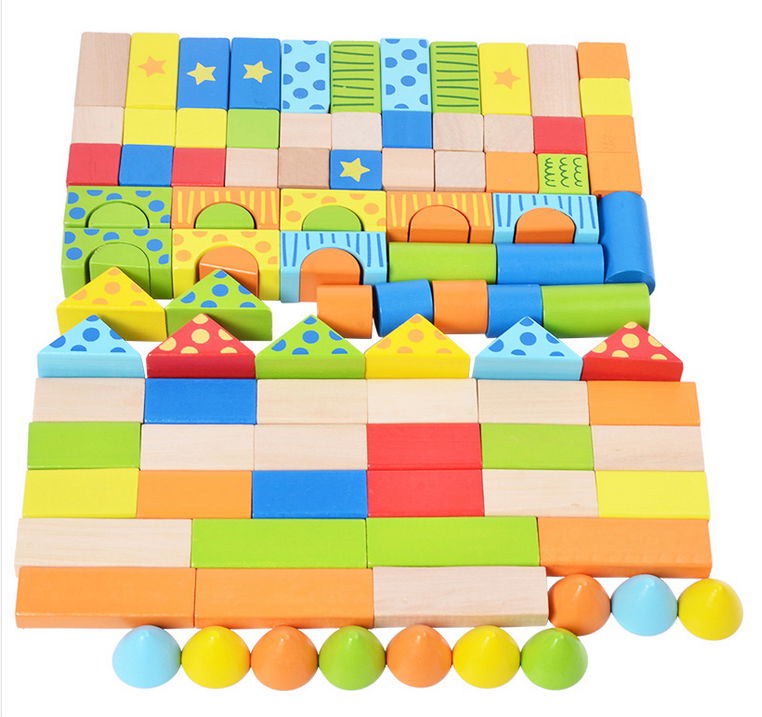 100pcs Printing educational wooden magnetic building blocks 3